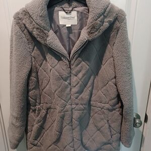 NWOT STUNNING COLDWATER CREEK PM GRAY FAUX FUR ZIP-FRONT COAT!
